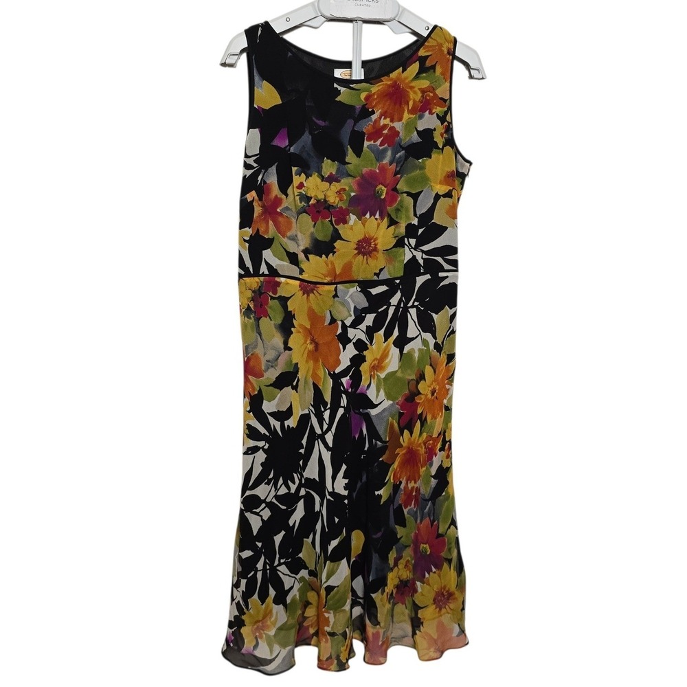 Talbots Petites Pure Silk Watercolor Floral Midi Dress 12P Cottage Garden Party